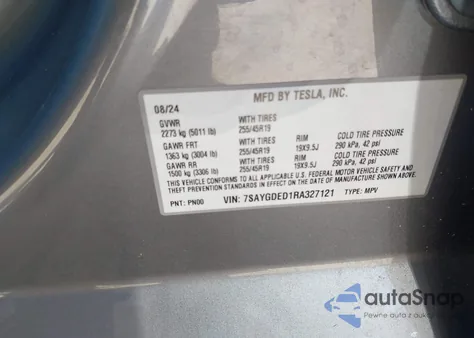 2024 Tesla Model Y Long Range Dual Motor All-Wheel Drive/Rwd from USA, damaged, VIN 7SAYGDED1RA327121